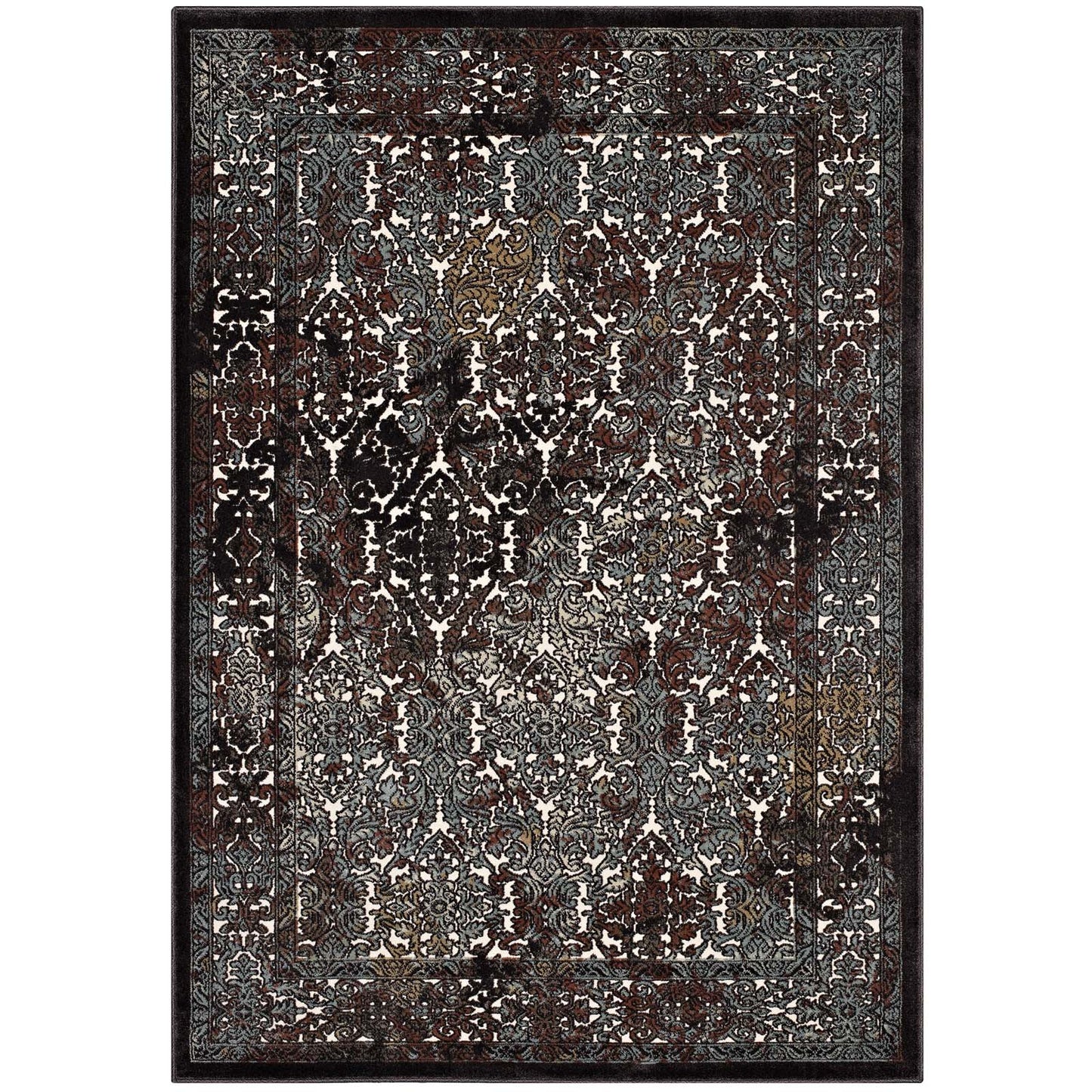 Modway Outlet Westia Ornate Turkish Vintage 8x10 Area Rug by Modway  Living Room Rugs Dark Brown and Silver Blue - R-1101A-810