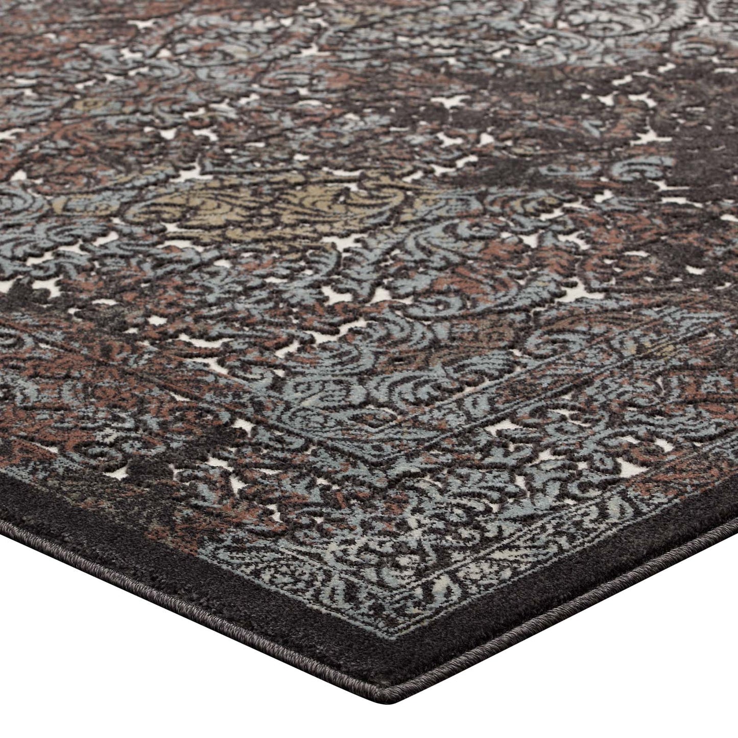 Modway Outlet Westia Ornate Turkish Vintage 8x10 Area Rug by Modway  Living Room Rugs Dark Brown and Silver Blue - R-1101A-810