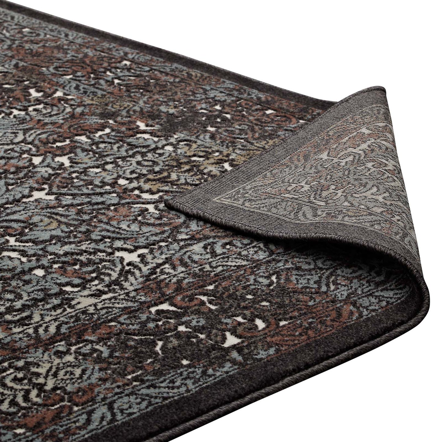 Modway Outlet Westia Ornate Turkish Vintage 8x10 Area Rug by Modway  Living Room Rugs Dark Brown and Silver Blue - R-1101A-810