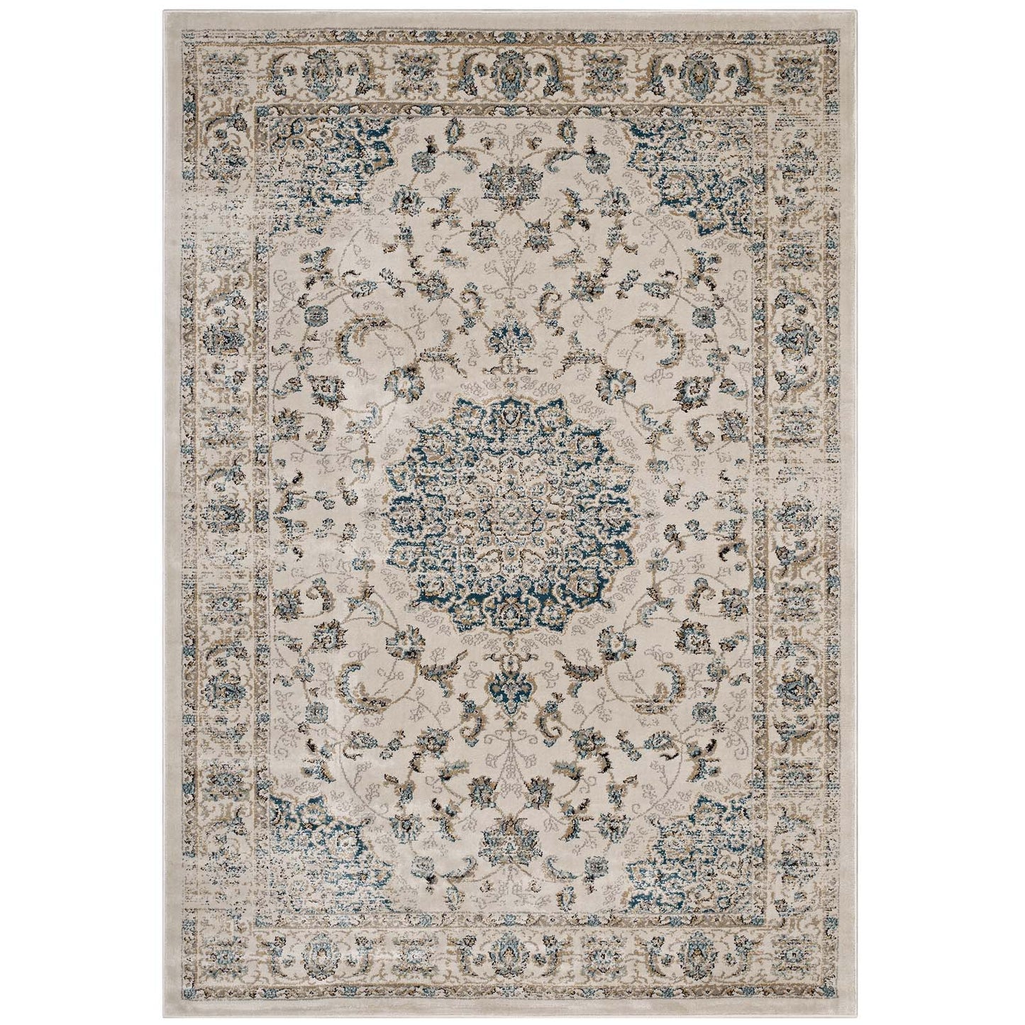 Modway Outlet Atara Distressed Vintage Medallion 5x8 Area Rug by Modway  Living Room Rugs Teal and Beige - R-1102A-58