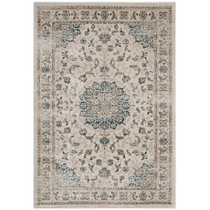 Modway Outlet Atara Distressed Vintage Medallion 5x8 Area Rug by Modway  Living Room Rugs Teal and Beige - R-1102A-58