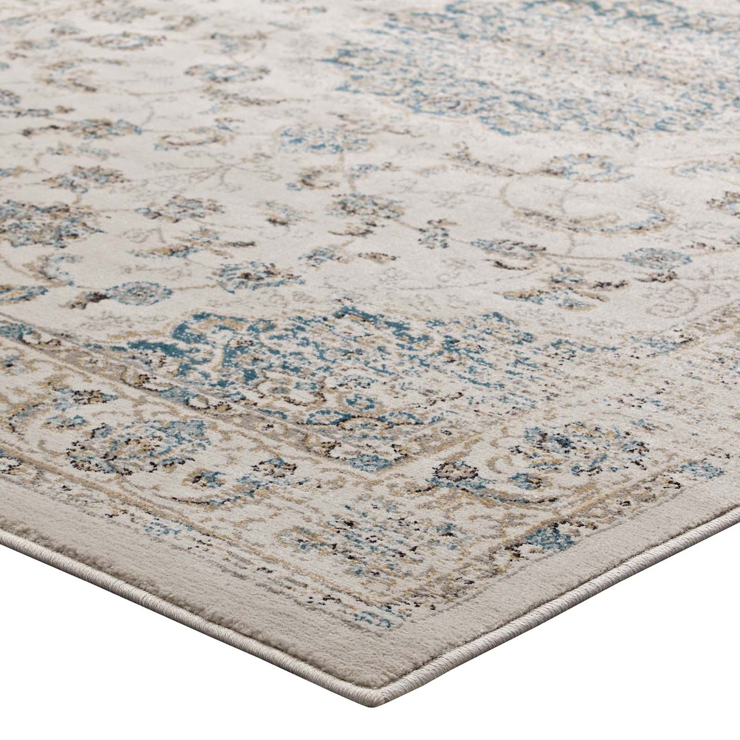 Modway Outlet Atara Distressed Vintage Medallion 5x8 Area Rug by Modway  Living Room Rugs Teal and Beige - R-1102A-58