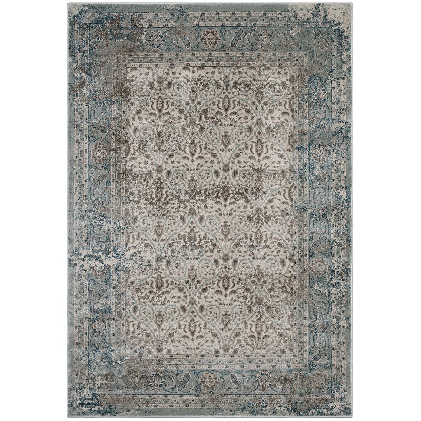 Modway Outlet Dilys Distressed Vintage Floral Lattice 5x8 Area Rug by Modway  Living Room Rugs Teal Brown and Beige - R-1103A-58