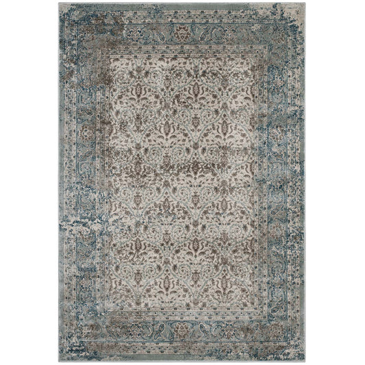 Modway Outlet Dilys Distressed Vintage Floral Lattice 8x10 Area Rug by Modway  Living Room Rugs Teal Brown and Beige - R-1103A-810