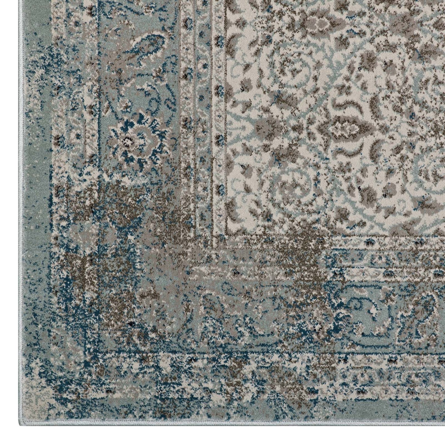 Modway Outlet Dilys Distressed Vintage Floral Lattice 8x10 Area Rug by Modway  Living Room Rugs Teal Brown and Beige - R-1103A-810