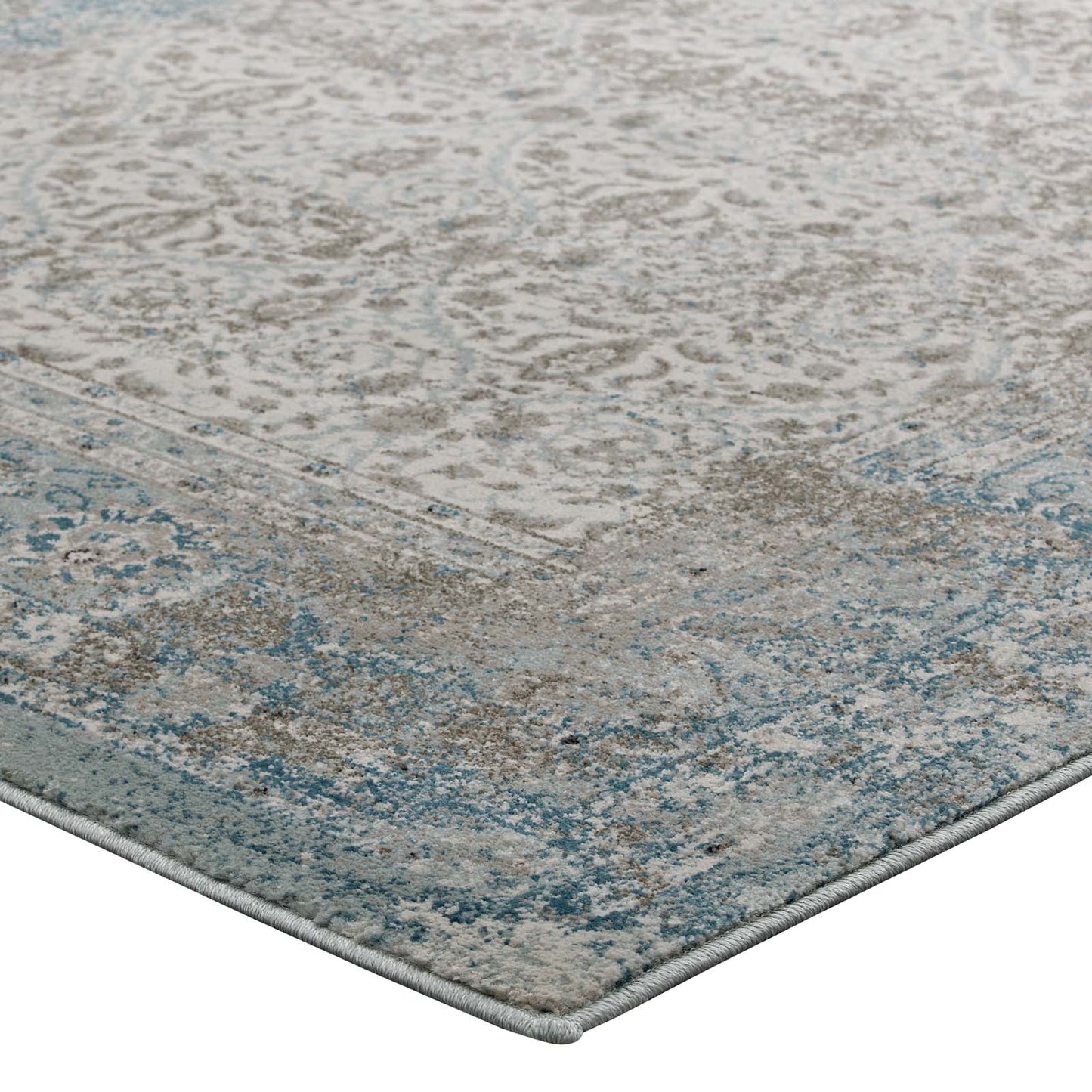 Modway Outlet Dilys Distressed Vintage Floral Lattice 8x10 Area Rug by Modway  Living Room Rugs Teal Brown and Beige - R-1103A-810