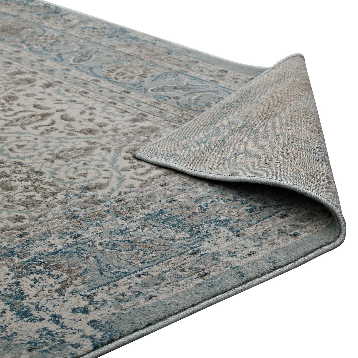 Modway Outlet Dilys Distressed Vintage Floral Lattice 8x10 Area Rug by Modway  Living Room Rugs Teal Brown and Beige - R-1103A-810