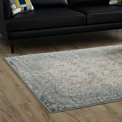 Modway Outlet Dilys Distressed Vintage Floral Lattice 8x10 Area Rug by Modway  Living Room Rugs Teal Brown and Beige - R-1103A-810