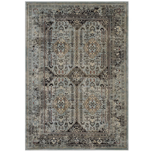 Modway Outlet Enye Distressed Vintage Floral Lattice 5x8 Area Rug by Modway  Living Room Rugs Brown and Silver Blue - R-1105A-58
