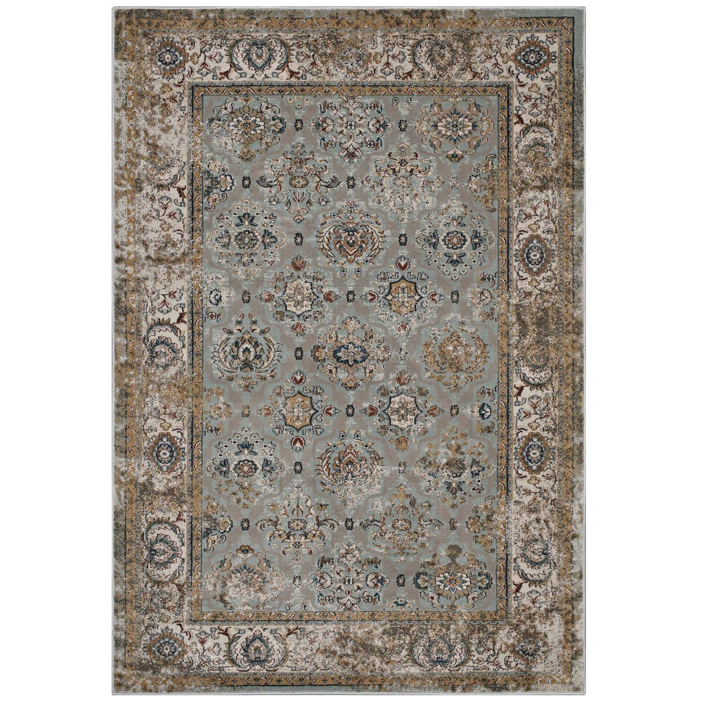 Modway Outlet Hisa Distressed Vintage Floral Lattice 5x8 Area Rug by Modway  Living Room Rugs Silver Blue Beige and Brown - R-1106A-58