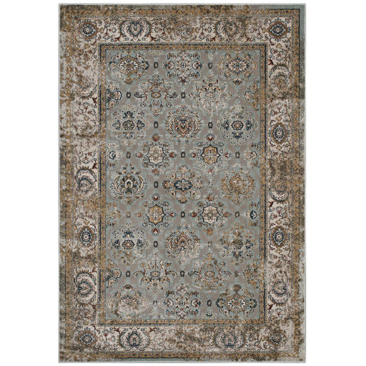 Modway Outlet Hisa Distressed Vintage Floral Lattice 5x8 Area Rug by Modway  Living Room Rugs Silver Blue Beige and Brown - R-1106A-58