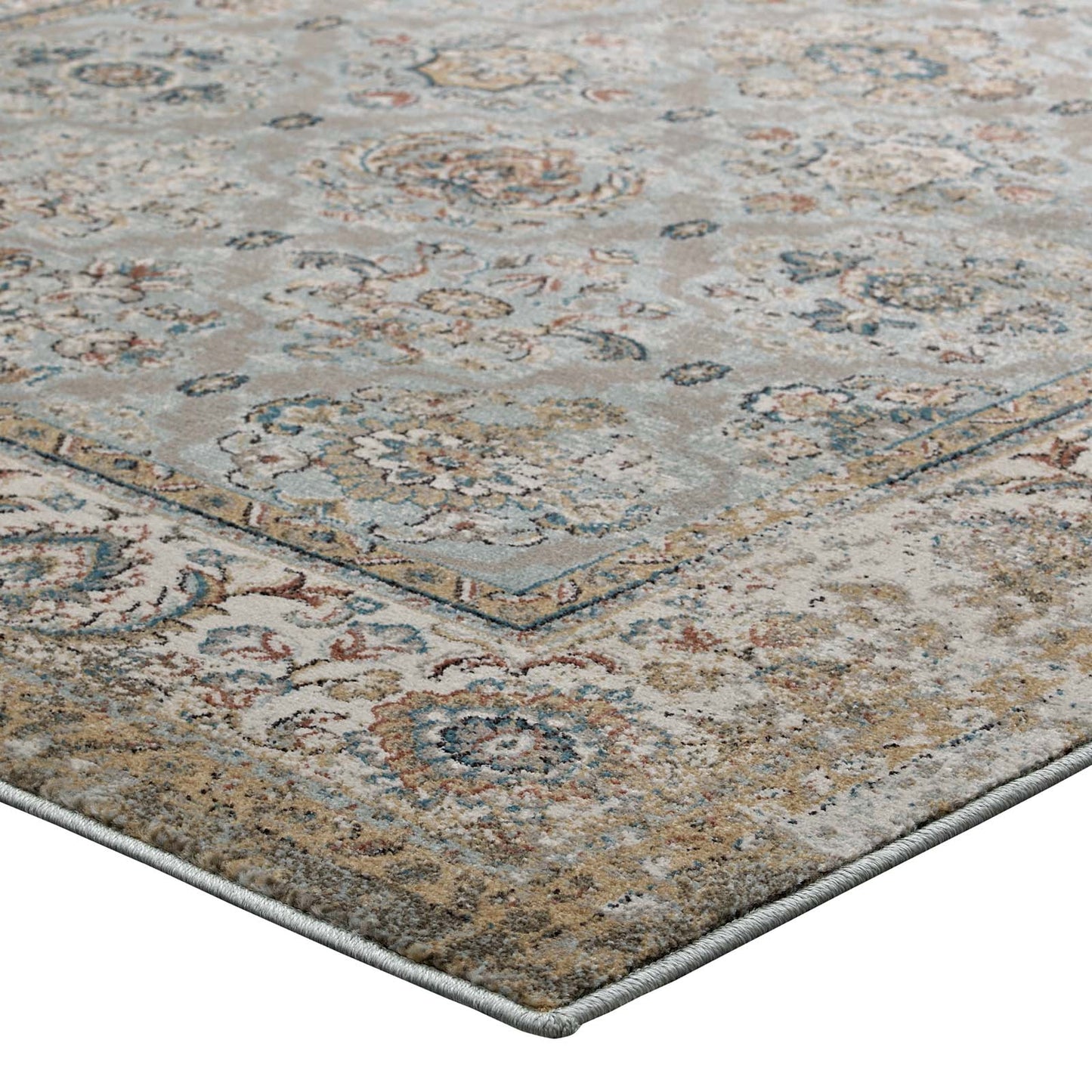 Modway Outlet Hisa Distressed Vintage Floral Lattice 5x8 Area Rug by Modway  Living Room Rugs Silver Blue Beige and Brown - R-1106A-58