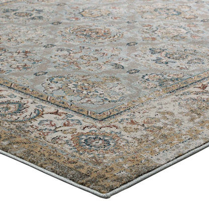 Modway Outlet Hisa Distressed Vintage Floral Lattice 5x8 Area Rug by Modway  Living Room Rugs Silver Blue Beige and Brown - R-1106A-58