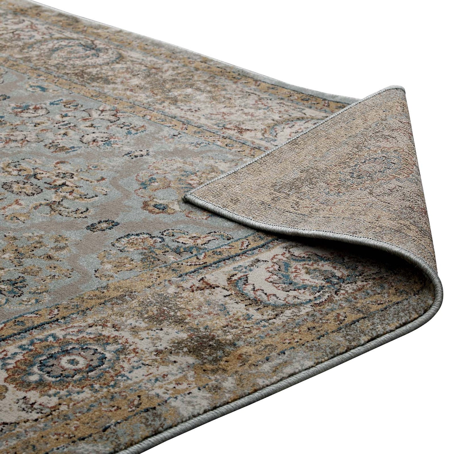 Modway Outlet Hisa Distressed Vintage Floral Lattice 5x8 Area Rug by Modway  Living Room Rugs Silver Blue Beige and Brown - R-1106A-58