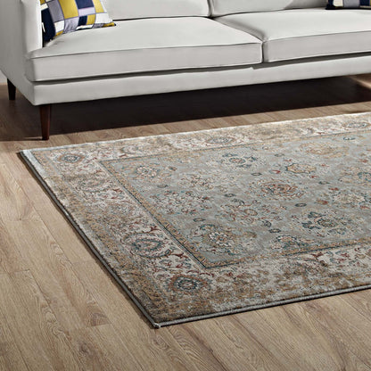 Modway Outlet Hisa Distressed Vintage Floral Lattice 5x8 Area Rug by Modway  Living Room Rugs Silver Blue Beige and Brown - R-1106A-58
