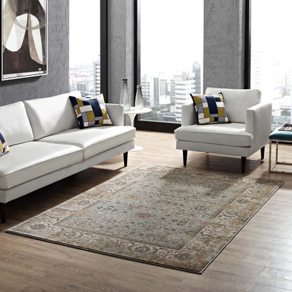 Modway Outlet Hisa Distressed Vintage Floral Lattice 5x8 Area Rug by Modway  Living Room Rugs Silver Blue Beige and Brown - R-1106A-58