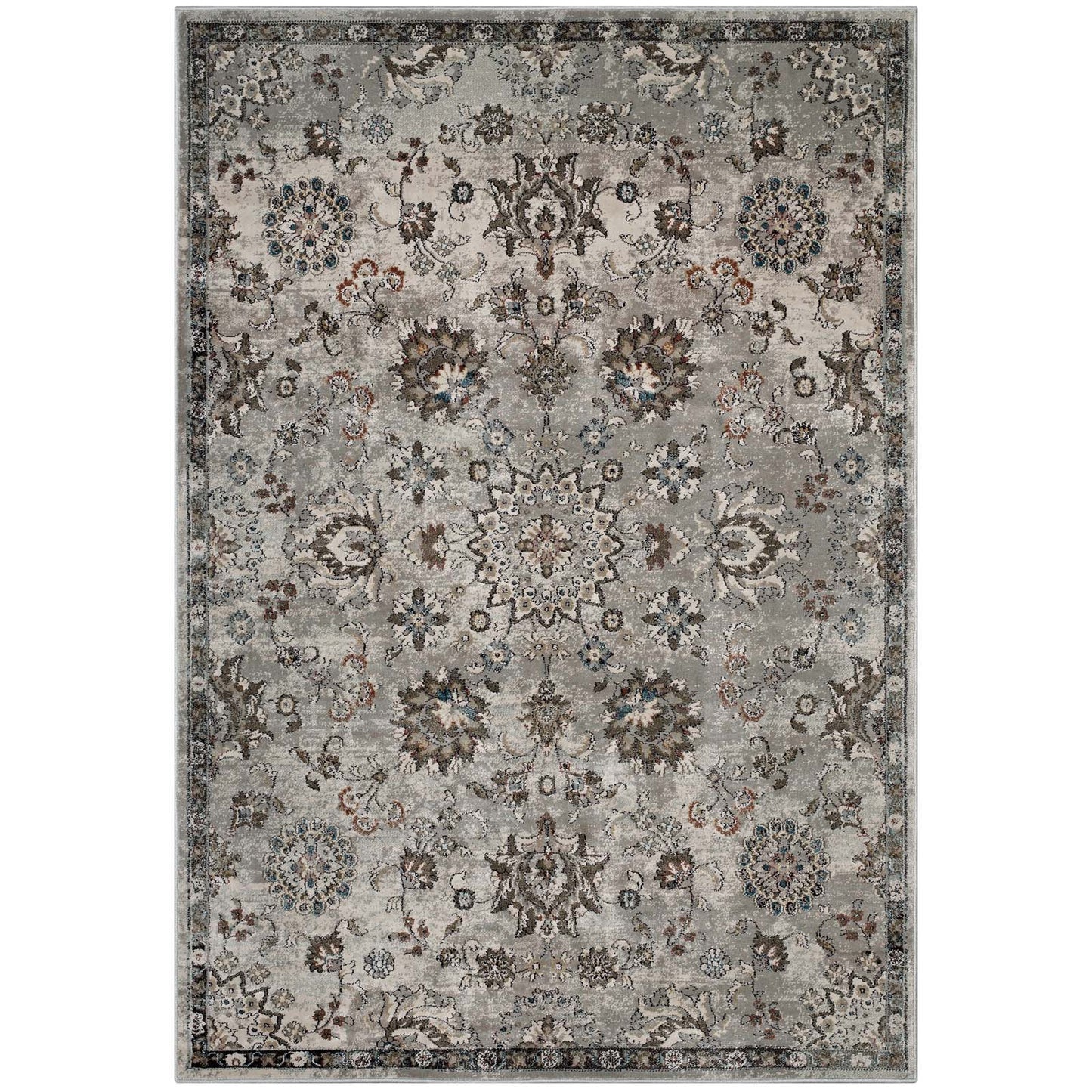 Modway Outlet Hana Distressed Vintage Floral Lattice 5x8 Area Rug by Modway  Living Room Rugs Silver Blue Beige and Brown - R-1107A-58