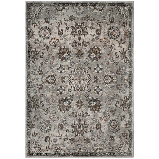 Modway Outlet Hana Distressed Vintage Floral Lattice 5x8 Area Rug by Modway  Living Room Rugs Silver Blue Beige and Brown - R-1107A-58