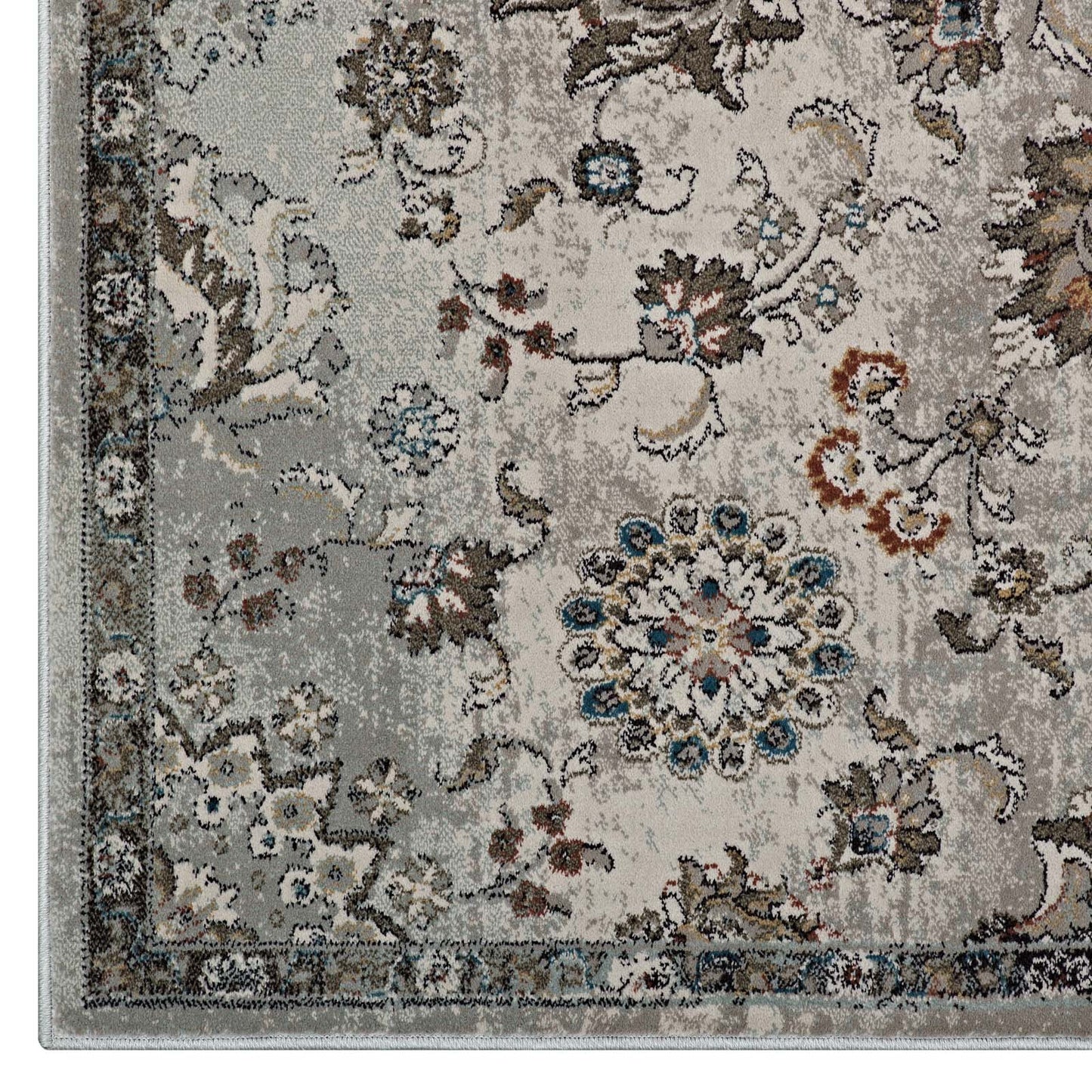 Modway Outlet Hana Distressed Vintage Floral Lattice 5x8 Area Rug by Modway  Living Room Rugs Silver Blue Beige and Brown - R-1107A-58