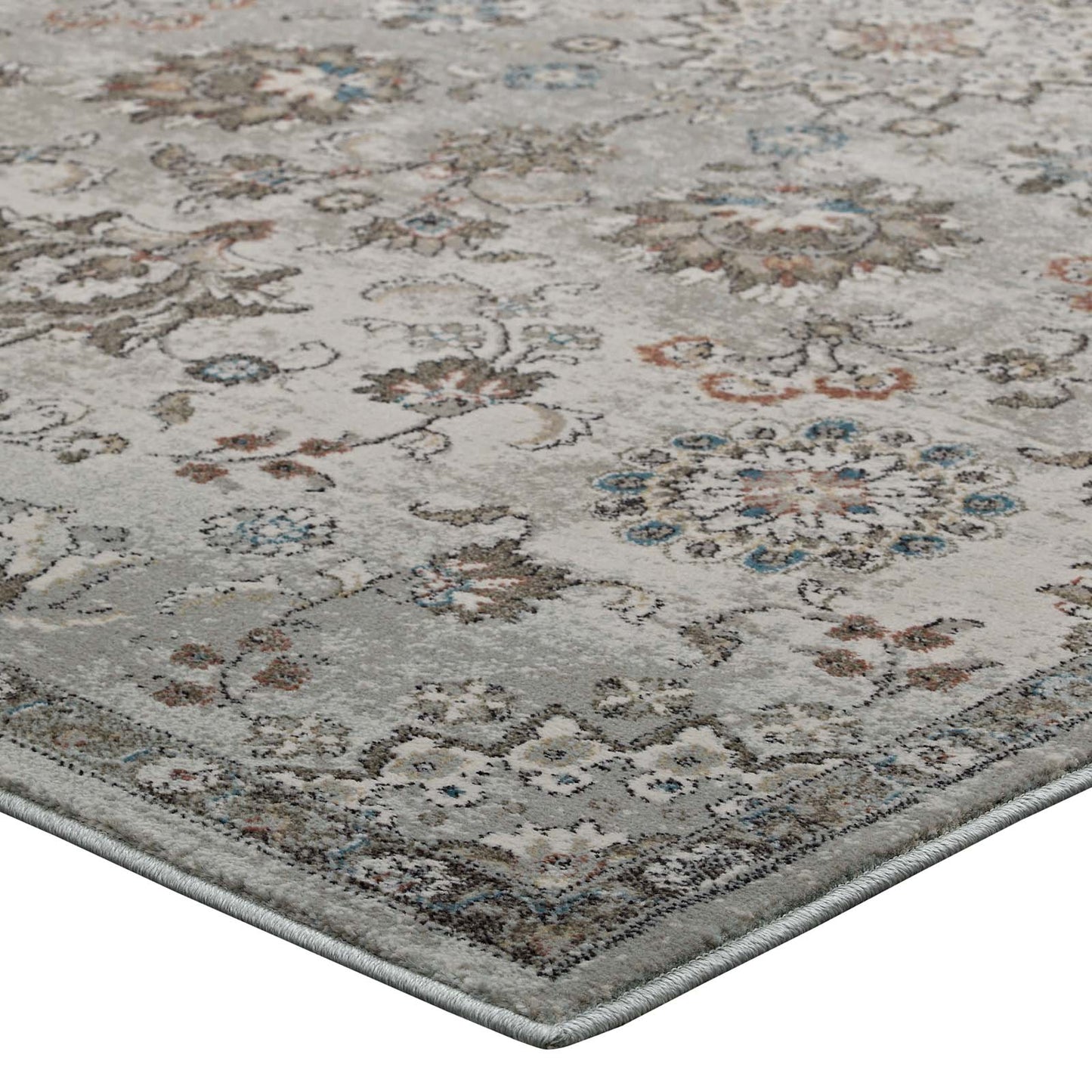 Modway Outlet Hana Distressed Vintage Floral Lattice 5x8 Area Rug by Modway  Living Room Rugs Silver Blue Beige and Brown - R-1107A-58