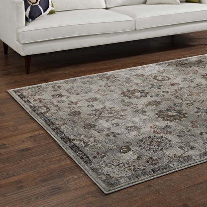 Modway Outlet Hana Distressed Vintage Floral Lattice 5x8 Area Rug by Modway  Living Room Rugs Silver Blue Beige and Brown - R-1107A-58