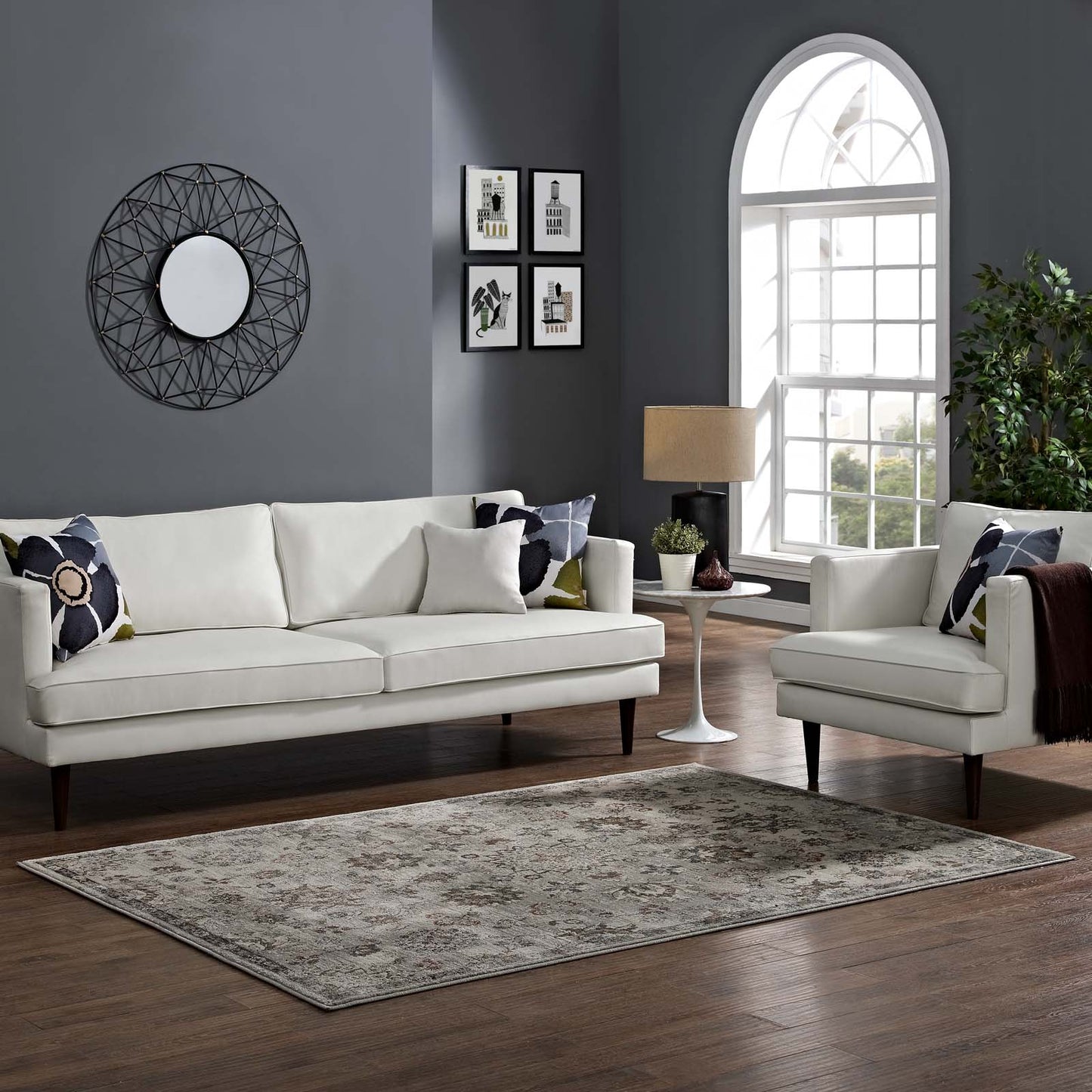 Modway Outlet Hana Distressed Vintage Floral Lattice 5x8 Area Rug by Modway  Living Room Rugs Silver Blue Beige and Brown - R-1107A-58