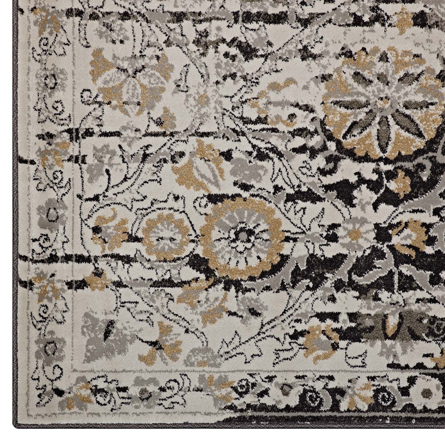 Modway Outlet Ganesa Distressed Diamond Floral Lattice 5x8 Area Rug by Modway  Living Room Rugs Black and Beige - R-1108A-58