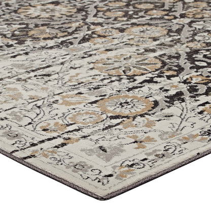 Modway Outlet Ganesa Distressed Diamond Floral Lattice 5x8 Area Rug by Modway  Living Room Rugs Black and Beige - R-1108A-58