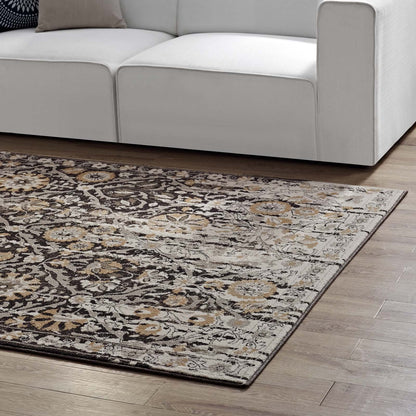 Modway Outlet Ganesa Distressed Diamond Floral Lattice 5x8 Area Rug by Modway  Living Room Rugs Black and Beige - R-1108A-58
