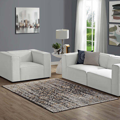 Modway Outlet Ganesa Distressed Diamond Floral Lattice 5x8 Area Rug by Modway  Living Room Rugs Black and Beige - R-1108A-58