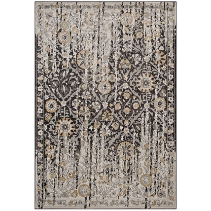 Modway Outlet Ganesa Distressed Diamond Floral Lattice 8x10 Area Rug by Modway  Living Room Rugs Black and Beige - R-1108A-810