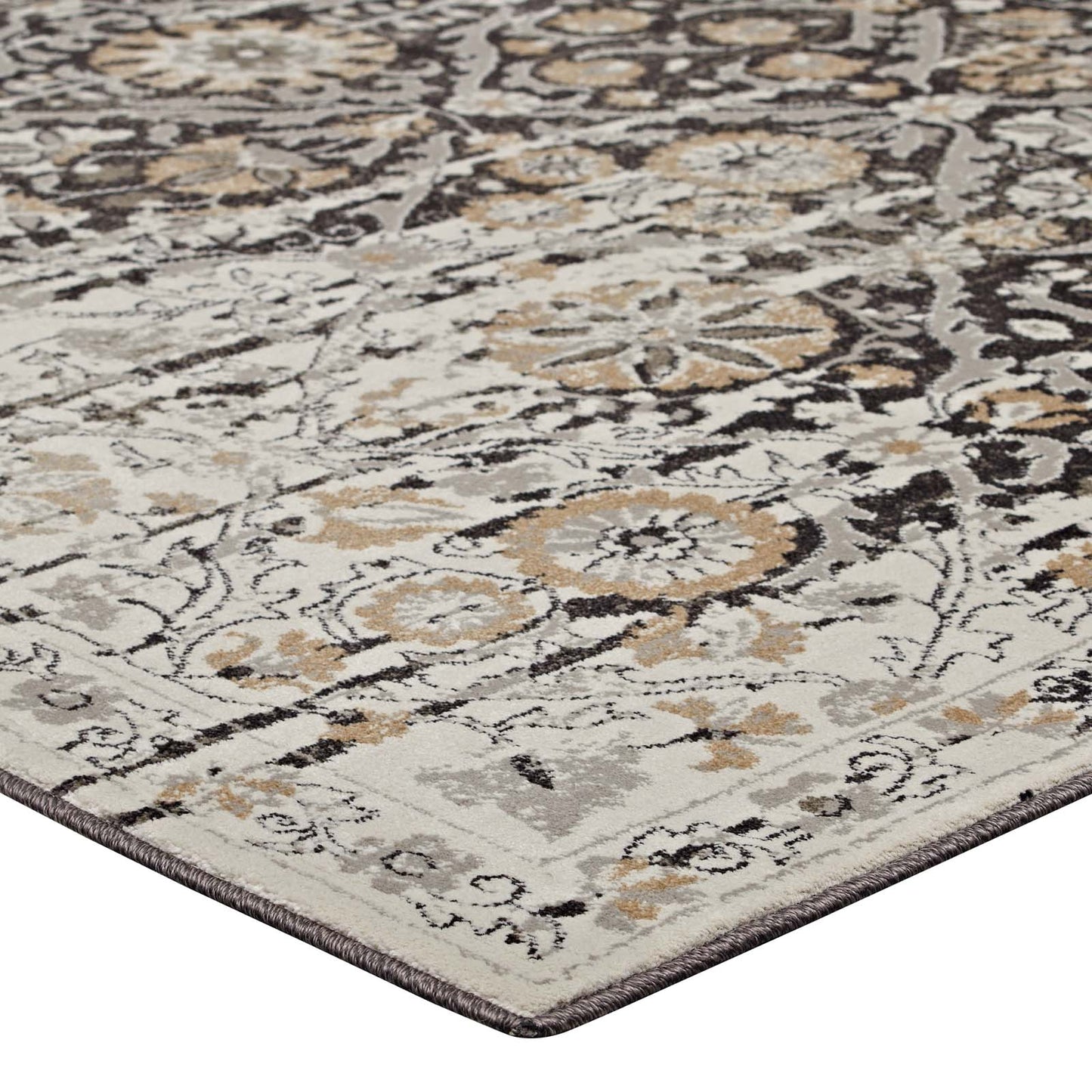 Modway Outlet Ganesa Distressed Diamond Floral Lattice 8x10 Area Rug by Modway  Living Room Rugs Black and Beige - R-1108A-810