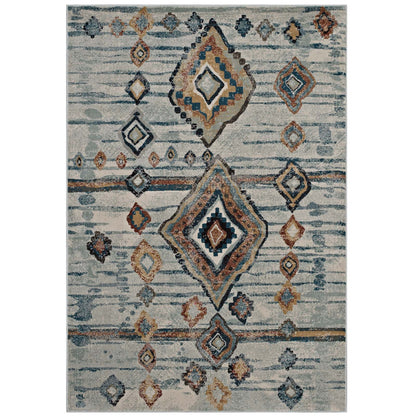 Modway Outlet Jenica Distressed Moroccan Tribal Abstract Diamond 5x8 Area Rug by Modway  Living Room Rugs Silver Blue Beige and Brown - R-1109A-58