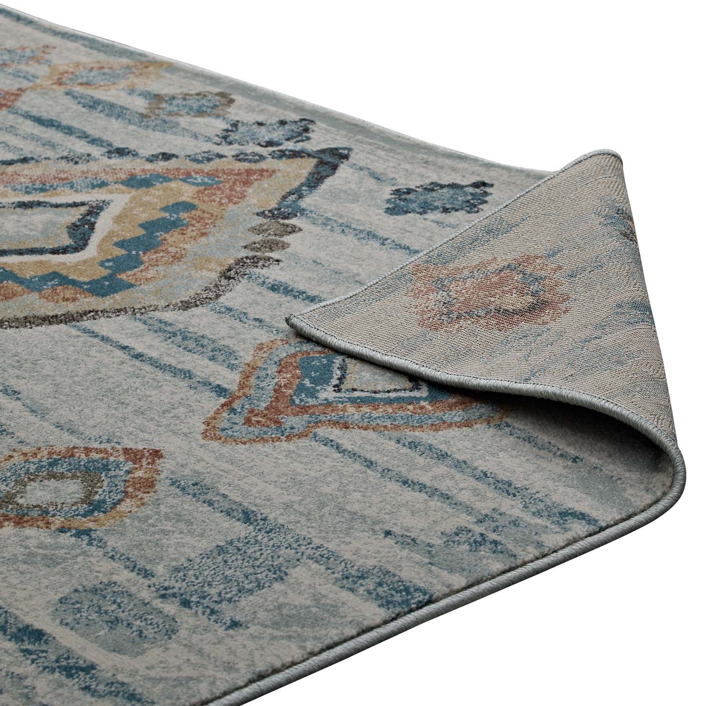 Modway Outlet Jenica Distressed Moroccan Tribal Abstract Diamond 5x8 Area Rug by Modway  Living Room Rugs Silver Blue Beige and Brown - R-1109A-58