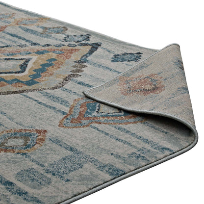 Modway Outlet Jenica Distressed Moroccan Tribal Abstract Diamond 5x8 Area Rug by Modway  Living Room Rugs Silver Blue Beige and Brown - R-1109A-58