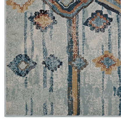 Modway Outlet Jenica Distressed Moroccan Tribal Abstract Diamond 8x10 Area Rug by Modway  Living Room Rugs Silver Blue Beige and Brown - R-1109A-810