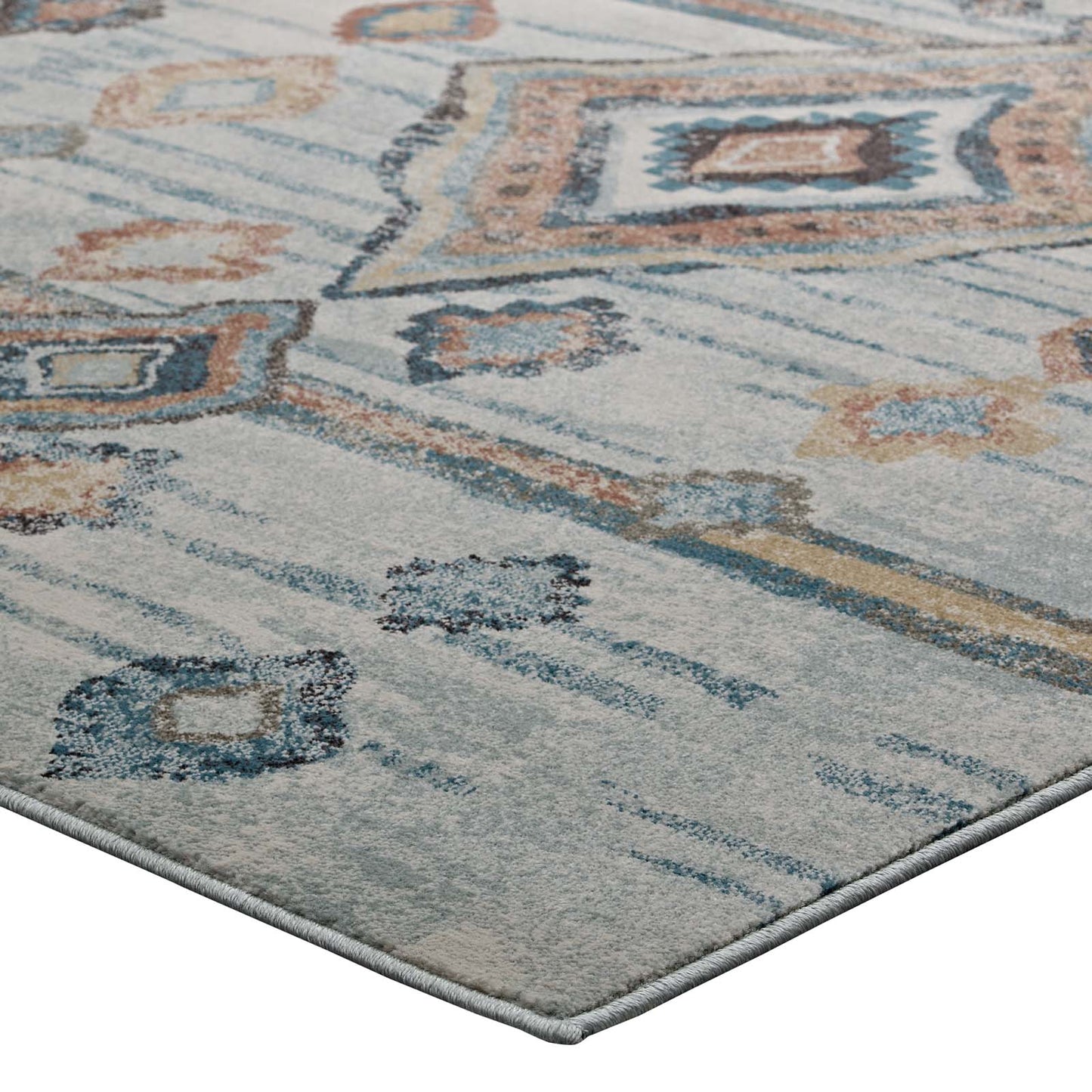 Modway Outlet Jenica Distressed Moroccan Tribal Abstract Diamond 8x10 Area Rug by Modway  Living Room Rugs Silver Blue Beige and Brown - R-1109A-810