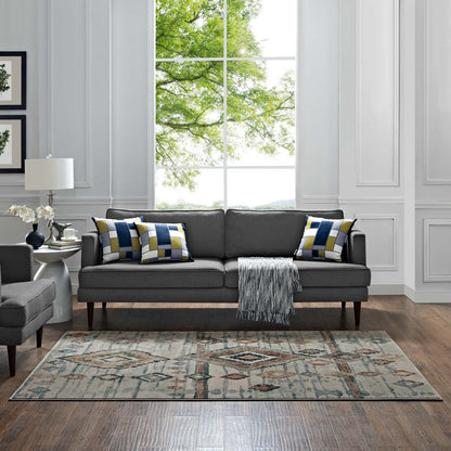 Modway Outlet Jenica Distressed Moroccan Tribal Abstract Diamond 8x10 Area Rug by Modway  Living Room Rugs Silver Blue Beige and Brown - R-1109A-810