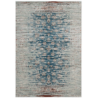 Modway Outlet Hesper Distressed Contemporary Floral Lattice 5x8 Area Rug by Modway  Living Room Rugs Teal Beige and Brown - R-1110A-58