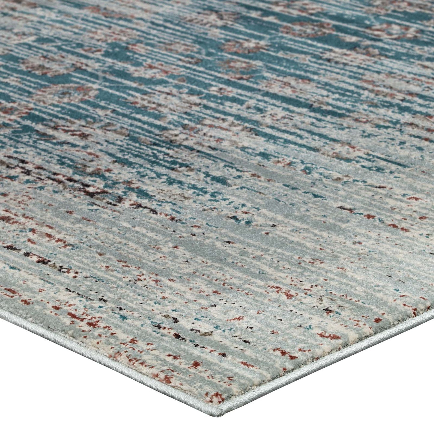 Modway Outlet Hesper Distressed Contemporary Floral Lattice 8x10 Area Rug by Modway  Living Room Rugs Teal Beige and Brown - R-1110A-810