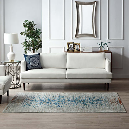 Modway Outlet Hesper Distressed Contemporary Floral Lattice 8x10 Area Rug by Modway  Living Room Rugs Teal Beige and Brown - R-1110A-810
