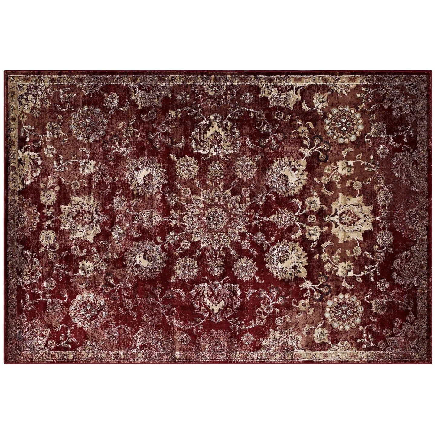 Modway Outlet Cynara Distressed Floral Vintage Medallion 5x8 Area Rug by Modway  Living Room Rugs Burgundy and Beige - R-1111A-58