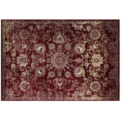 Modway Outlet Cynara Distressed Floral Vintage Medallion 5x8 Area Rug by Modway  Living Room Rugs Burgundy and Beige - R-1111A-58