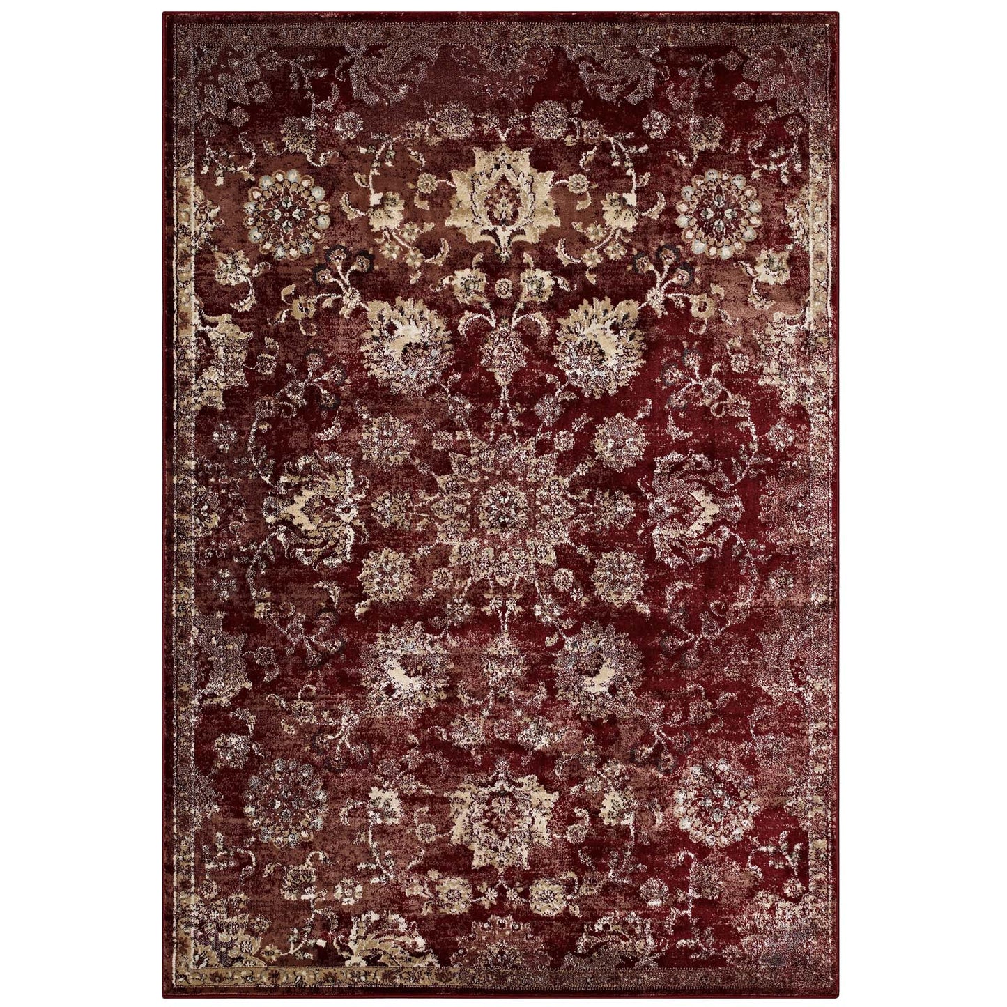 Modway Outlet Cynara Distressed Floral Vintage Medallion 5x8 Area Rug by Modway  Living Room Rugs Burgundy and Beige - R-1111A-58