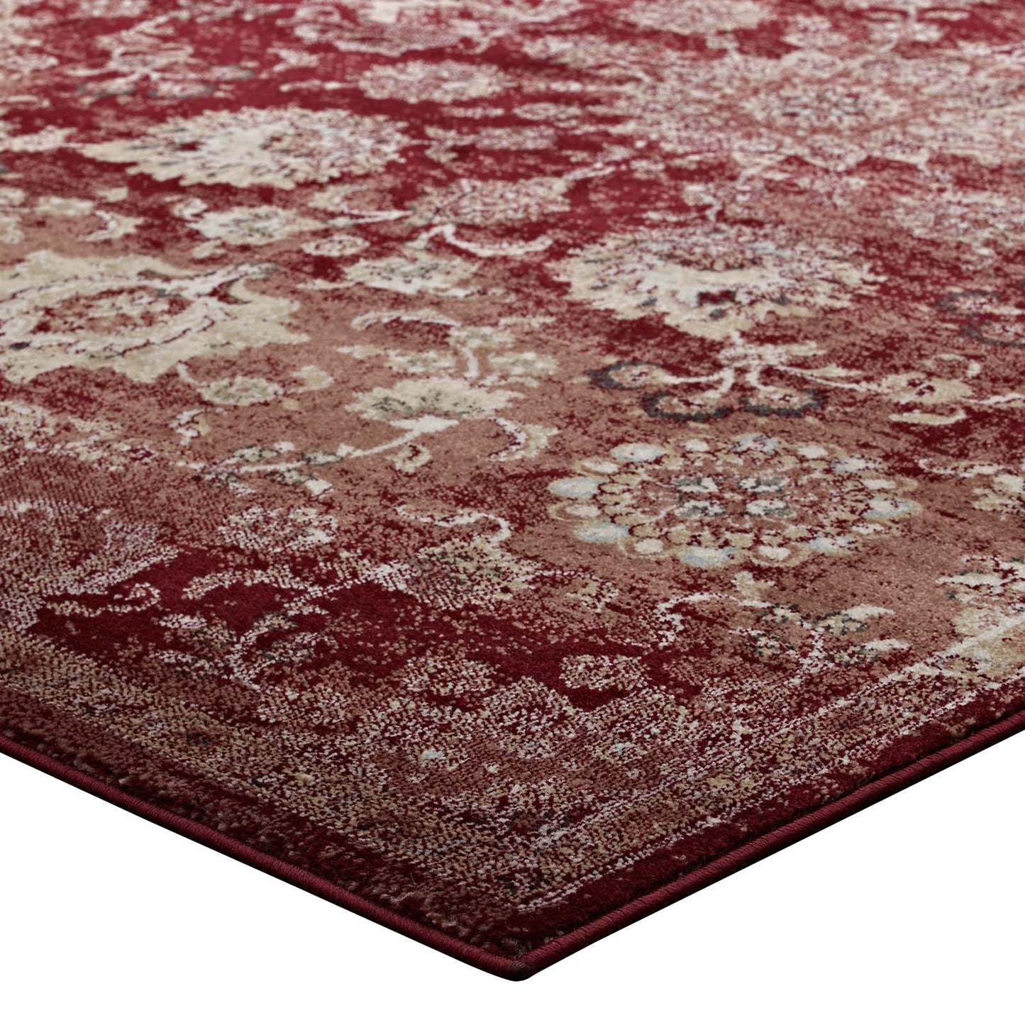 Modway Outlet Cynara Distressed Floral Vintage Medallion 5x8 Area Rug by Modway  Living Room Rugs Burgundy and Beige - R-1111A-58