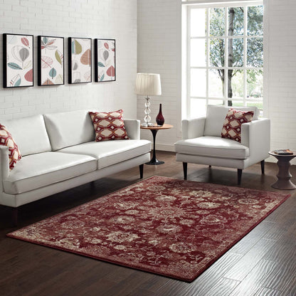 Modway Outlet Cynara Distressed Floral Vintage Medallion 5x8 Area Rug by Modway  Living Room Rugs Burgundy and Beige - R-1111A-58