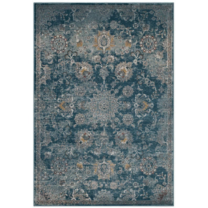 Modway Outlet Cynara Distressed Floral Vintage Medallion 5x8 Area Rug by Modway  Living Room Rugs Silver Blue Teal and Beige - R-1111B-58