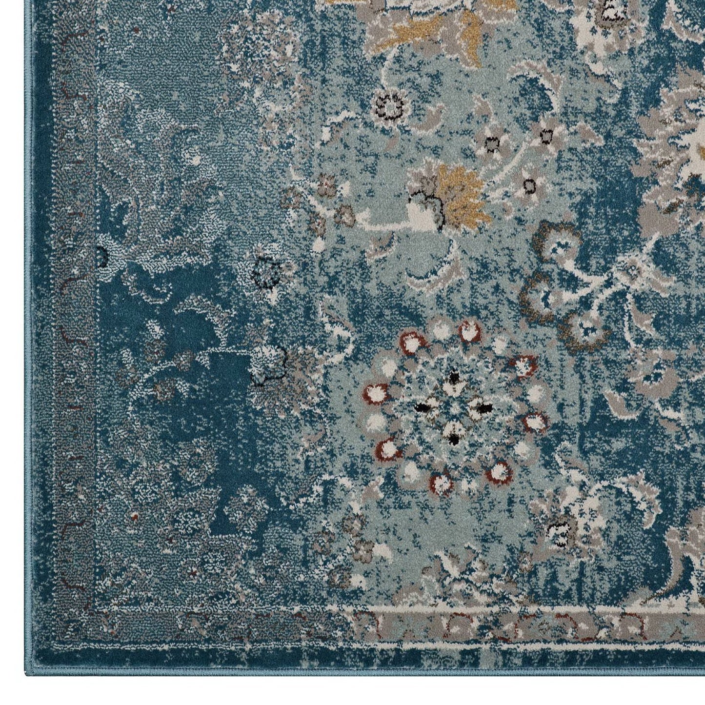 Modway Outlet Cynara Distressed Floral Vintage Medallion 5x8 Area Rug by Modway  Living Room Rugs Silver Blue Teal and Beige - R-1111B-58