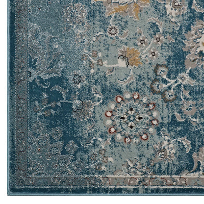Modway Outlet Cynara Distressed Floral Vintage Medallion 5x8 Area Rug by Modway  Living Room Rugs Silver Blue Teal and Beige - R-1111B-58
