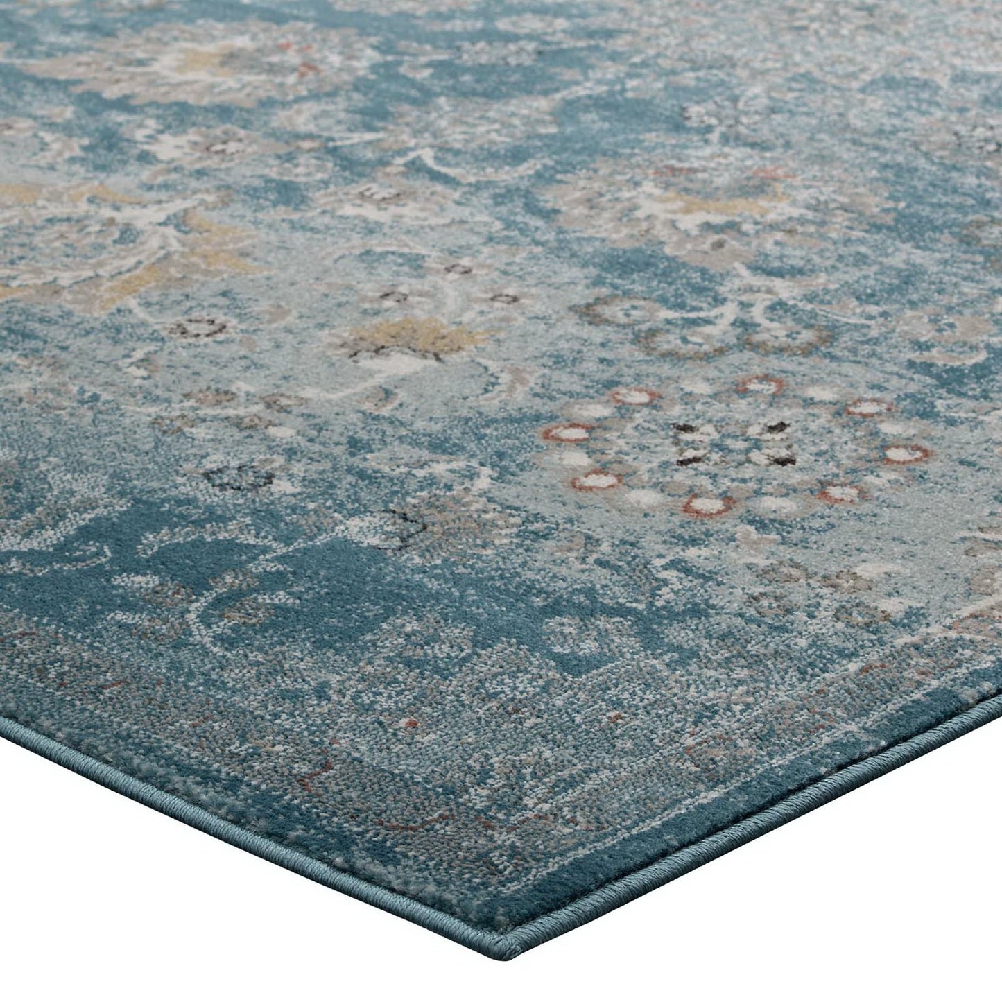 Modway Outlet Cynara Distressed Floral Vintage Medallion 5x8 Area Rug by Modway  Living Room Rugs Silver Blue Teal and Beige - R-1111B-58